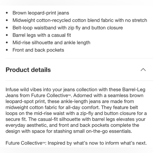 Future Collective Leopard Mid-Rise Barrel Leg Jeans SZ 10 - Picture 6 of 6